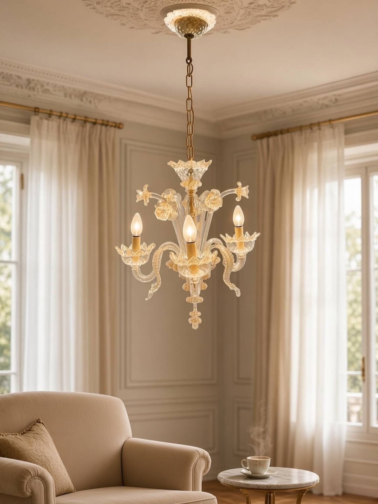 Venetian Murano Glass Chandelier 3 Lights 1960’s 