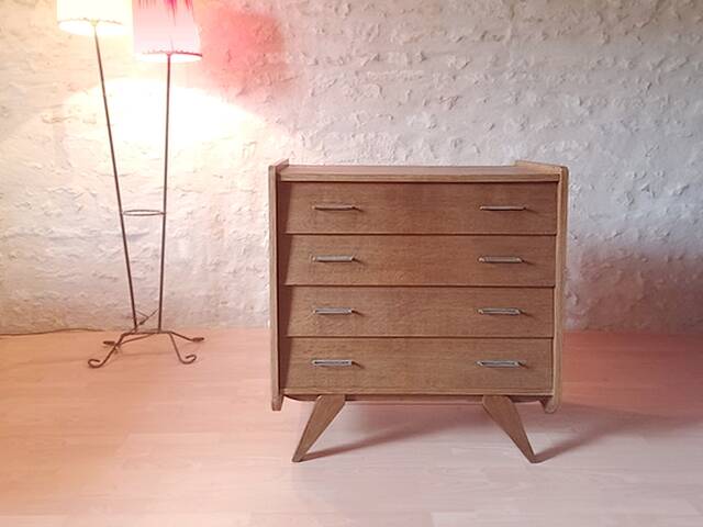 Commode vintage bois et pieds compas années 1950 1960