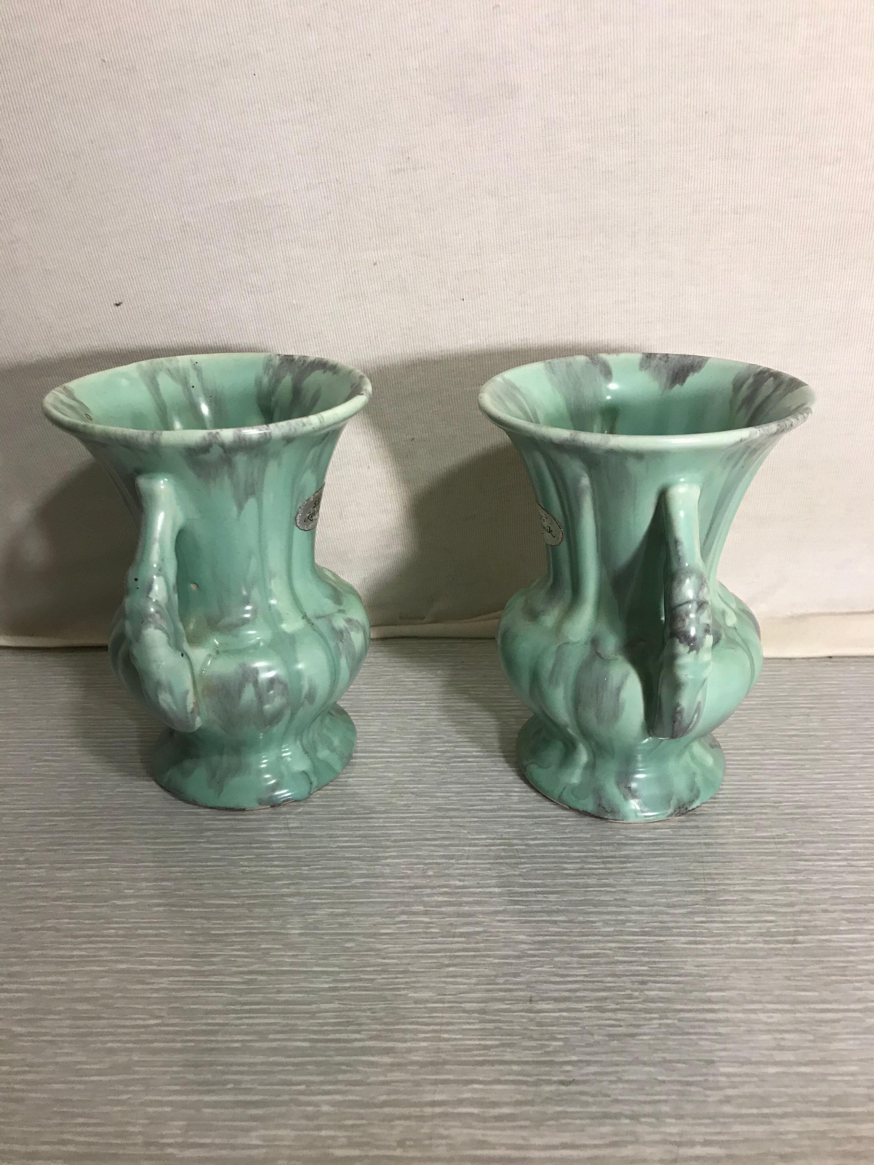 Pair De Vase Old SG KERAMIK - Anse Ceramics Green Coulure - Vintage Grey