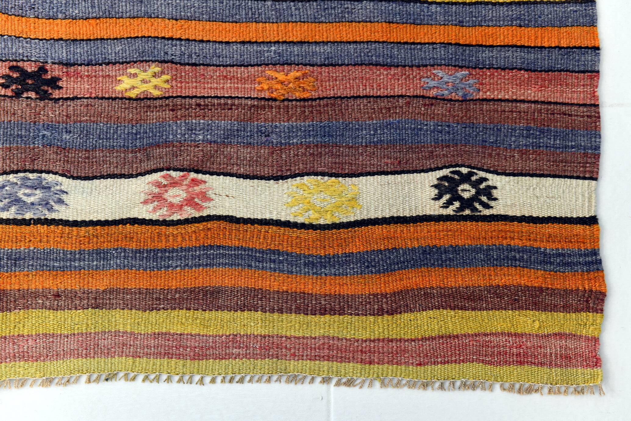 Kilim Vintage Anatolien Rayé – Tons Pastel Multicolores, Style Bohème