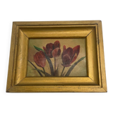 Painting, oil on canvas, flowers, tulips, signed.