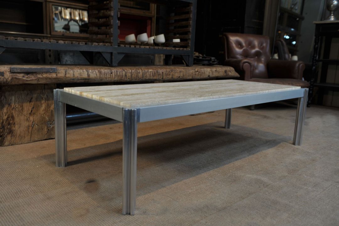 Aluminum and marble coffee table from the 1970s