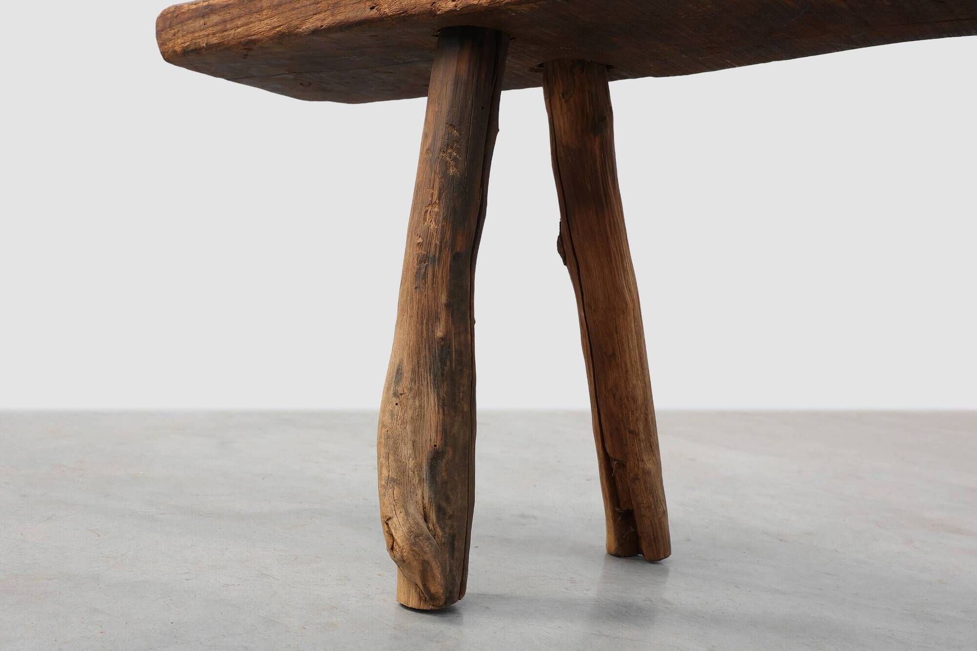 French Primitive Farmhouse Bench with Splayed Legs, 19th Century