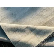 Minimalist Handmade Area Rug in Ivory. Hand-Knotted Wool and Bamboo Carpet