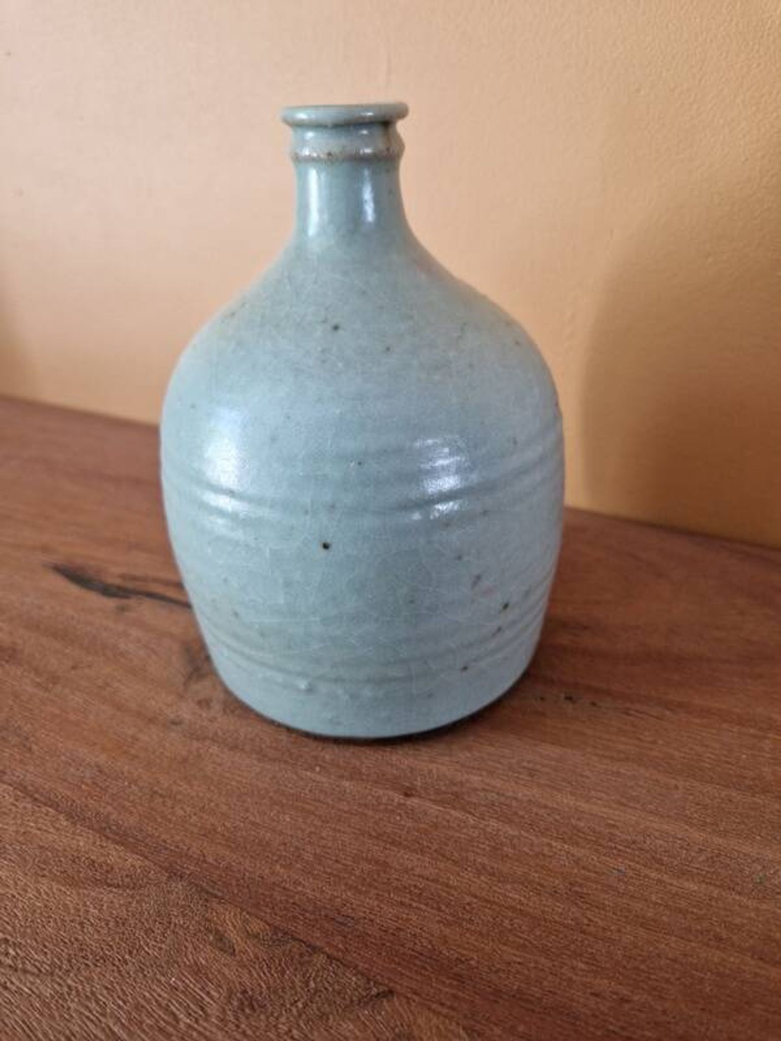Vase, bouteille, soliflore en grès émaillé vert, Fred Ferry
