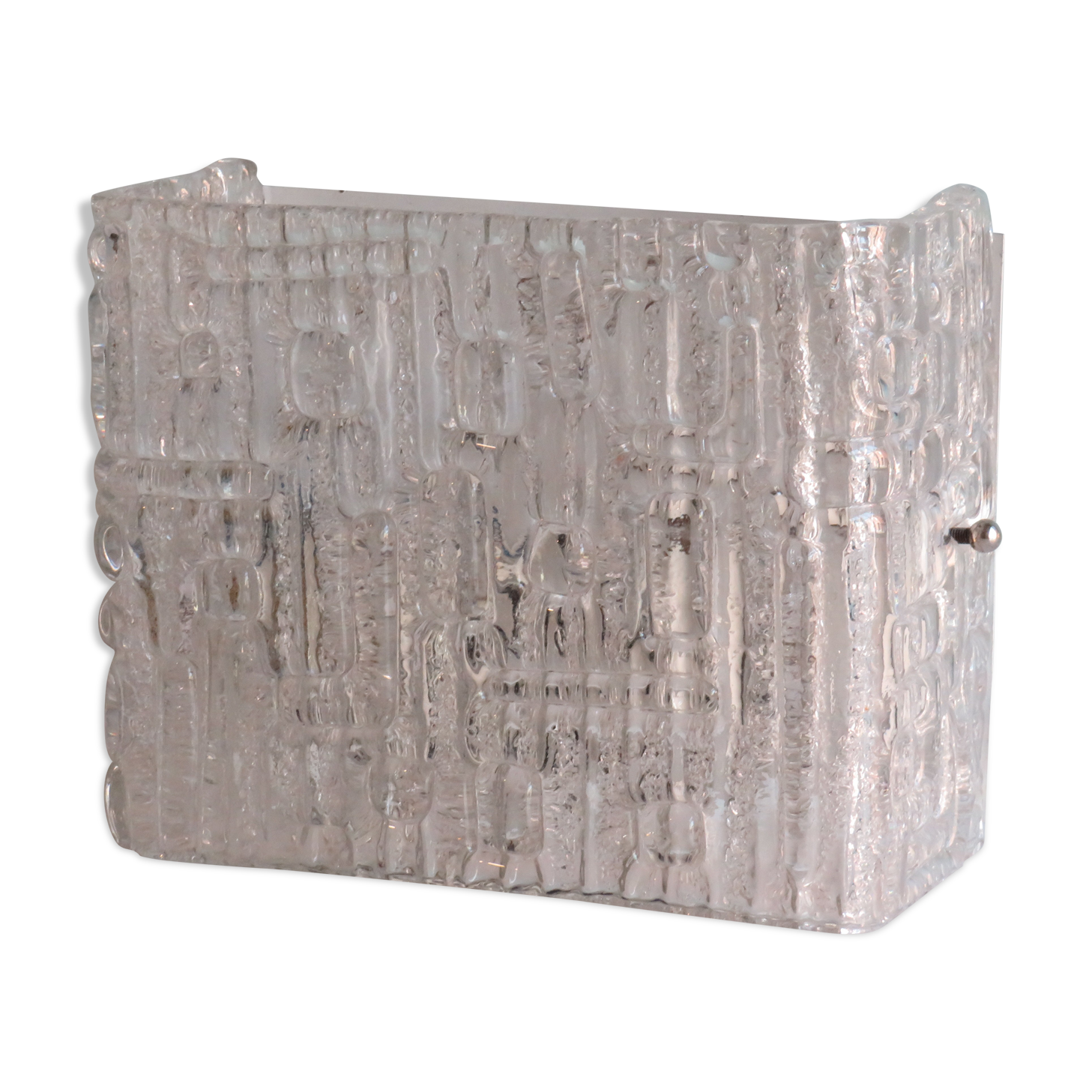 Brutalist wall lamp in iced glass, 1970