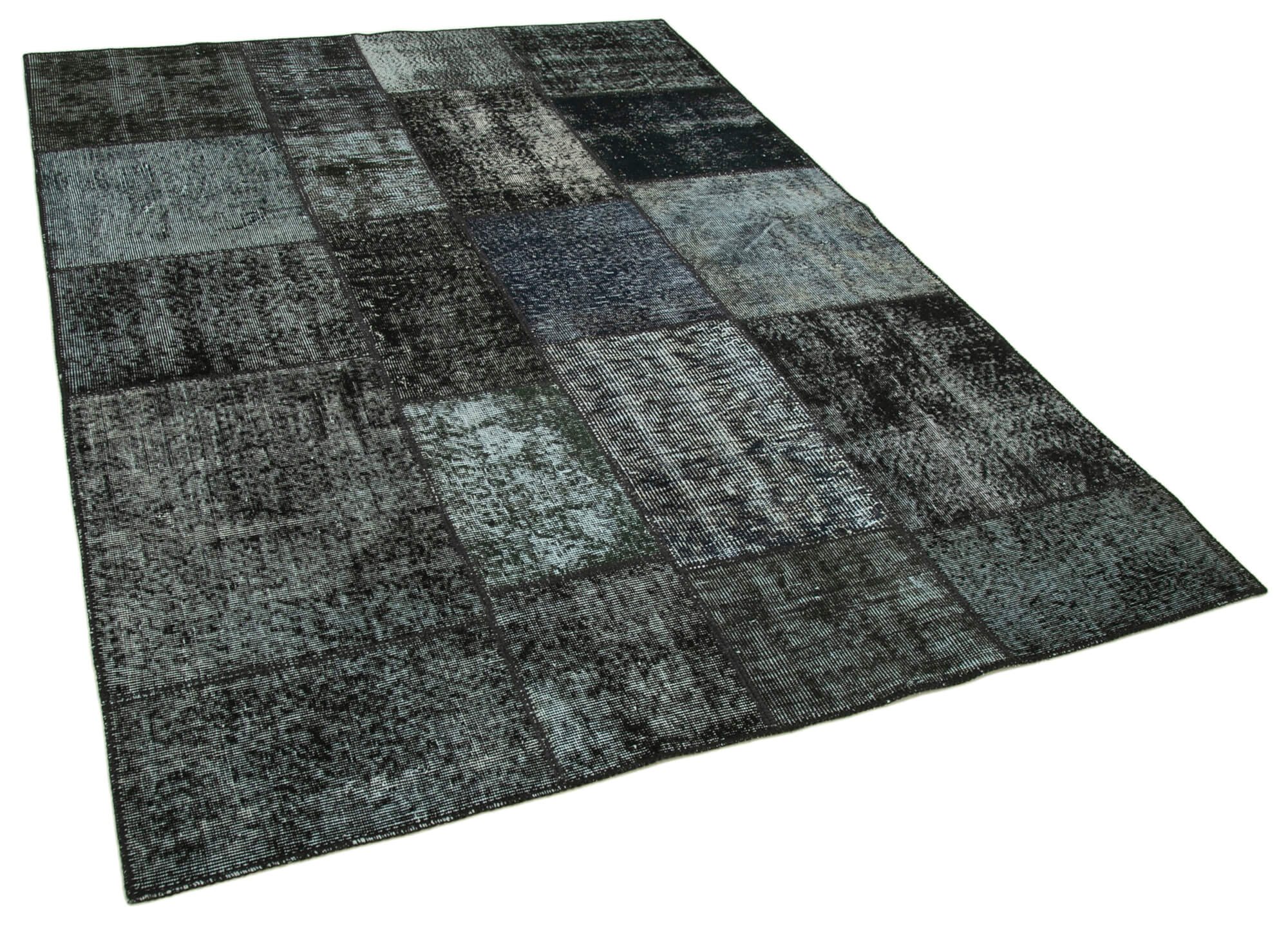 Hand-knotted oriental vintage 170 cm x 241 cm black patchwork rug