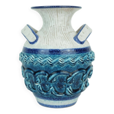 Vase italien du milieu du siècle, décor en relief, Nuovo Renaissance, blanc, bleu, turquoise