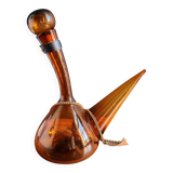 Vintage Amber Glass Wine Carafe - Artisan Decanter in Porron Style