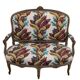 Directoire style canapé with carved wood & floral fabric in perfect condition.
