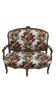 Directoire style canapé with carved wood & floral fabric in perfect condition.