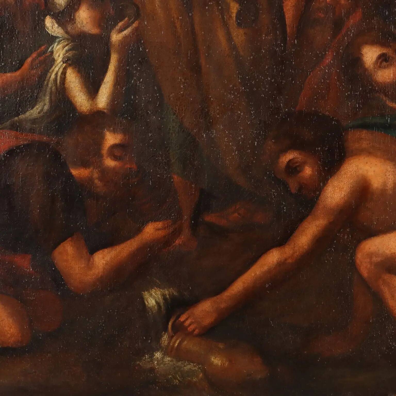 Ancient painting "Moses Brings Forth Water from the Rock" 17th century
