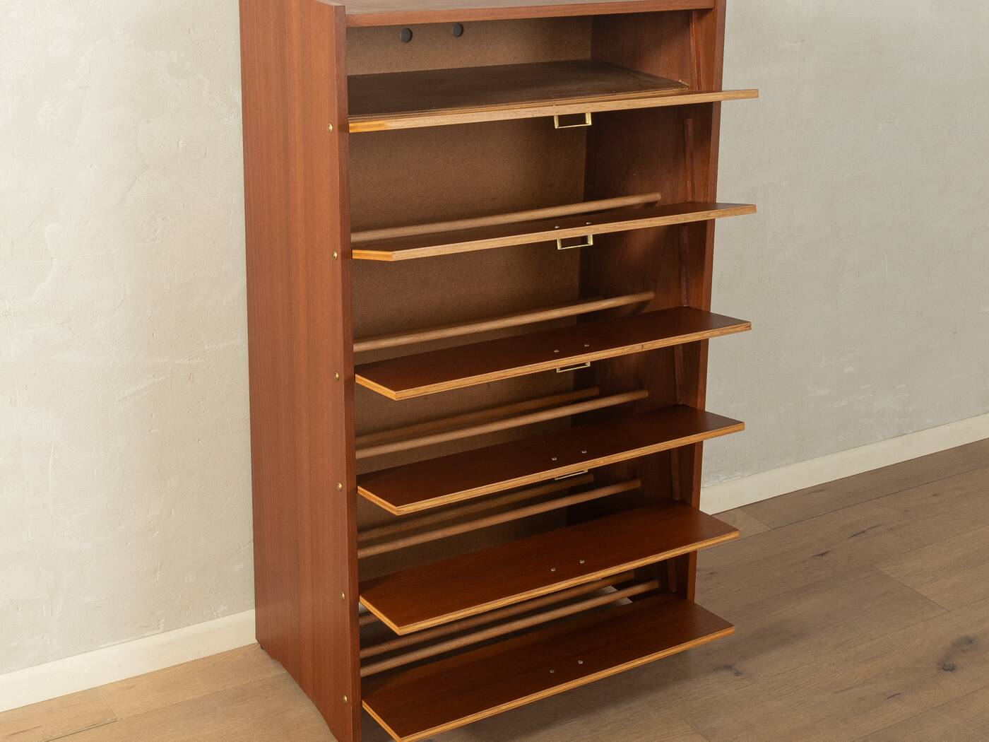 Classic shoe cabinet from the 1960s with brass handles