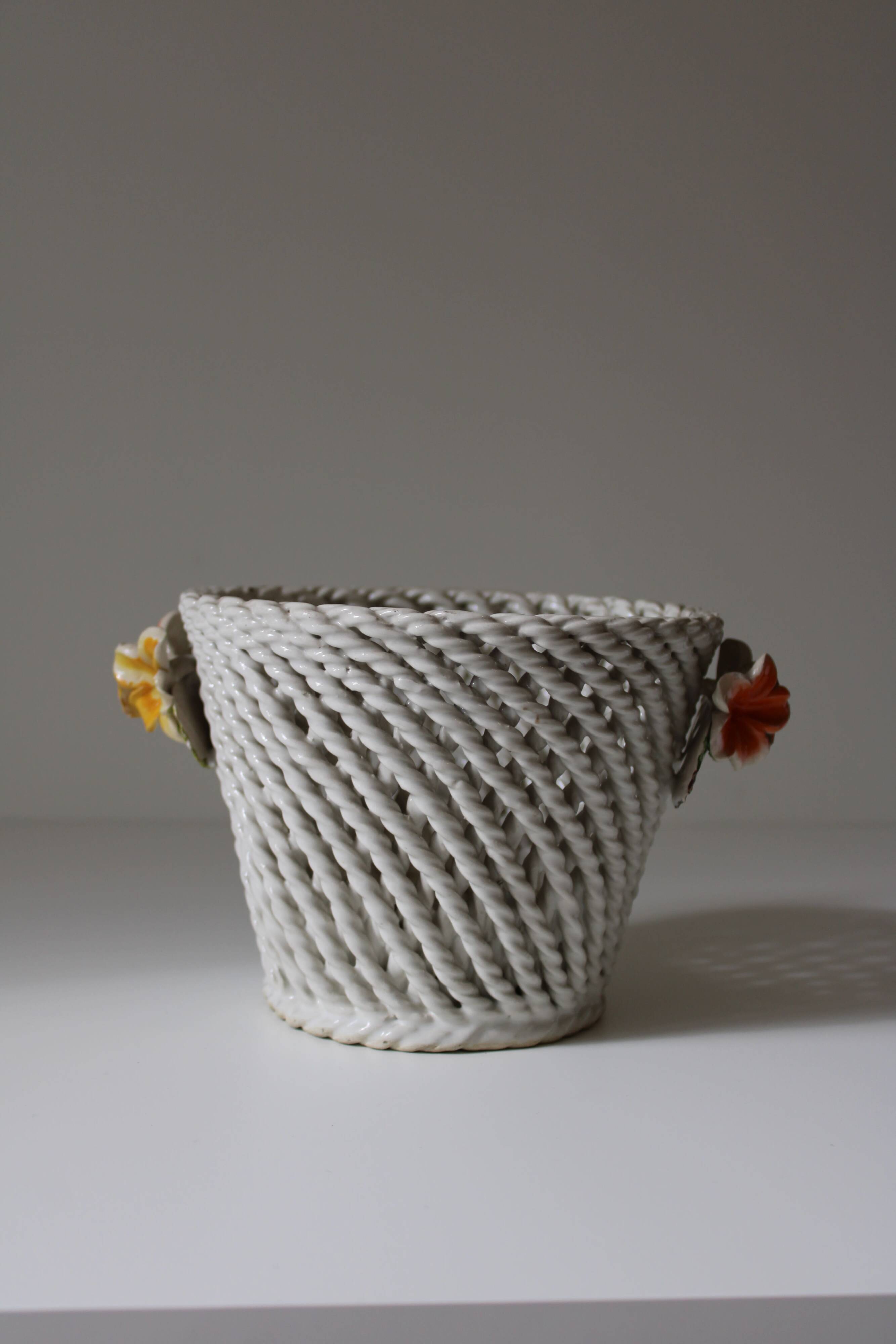 Vintage woven barbotine basket planter
