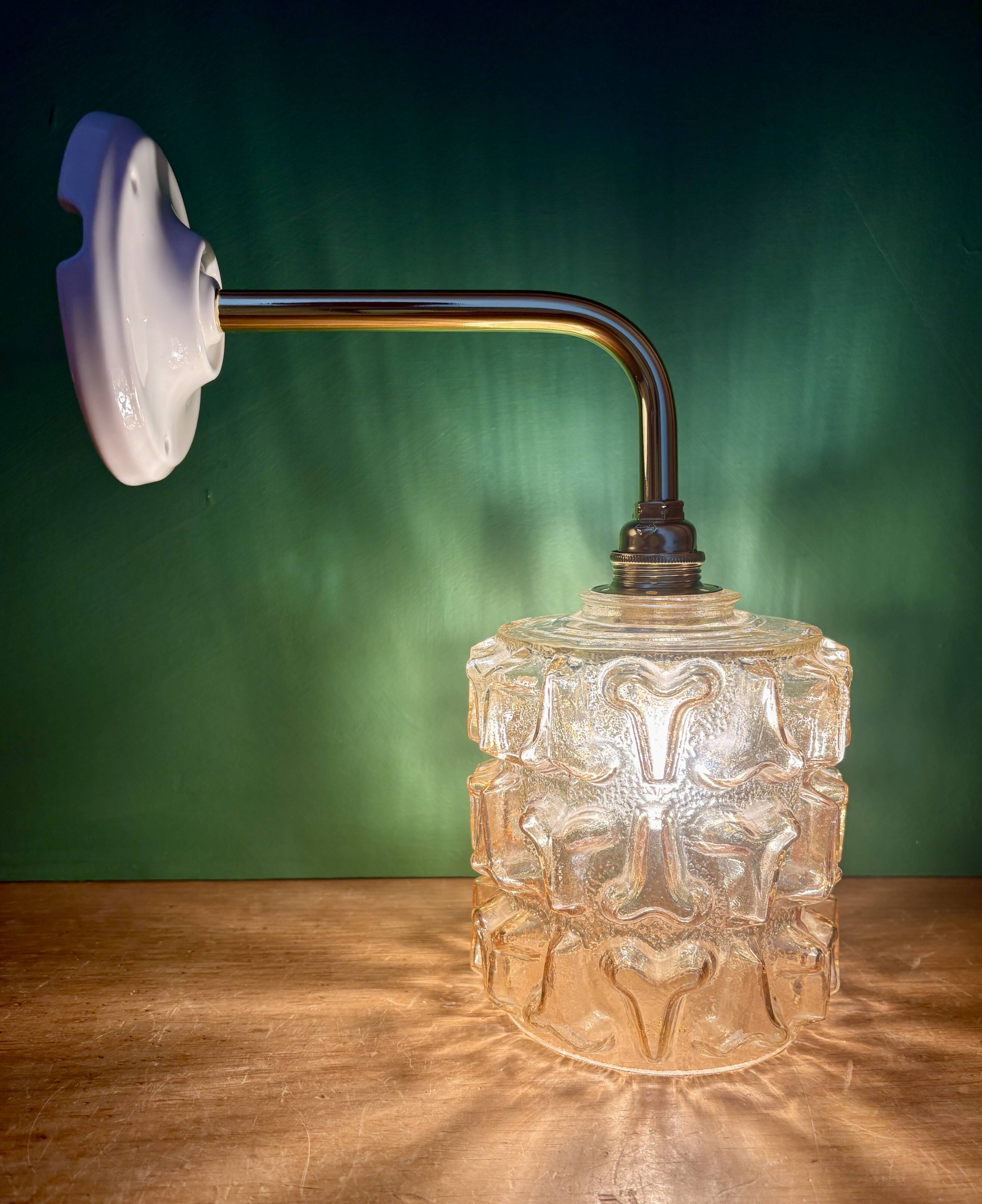 Vintage amber glass globe wall light