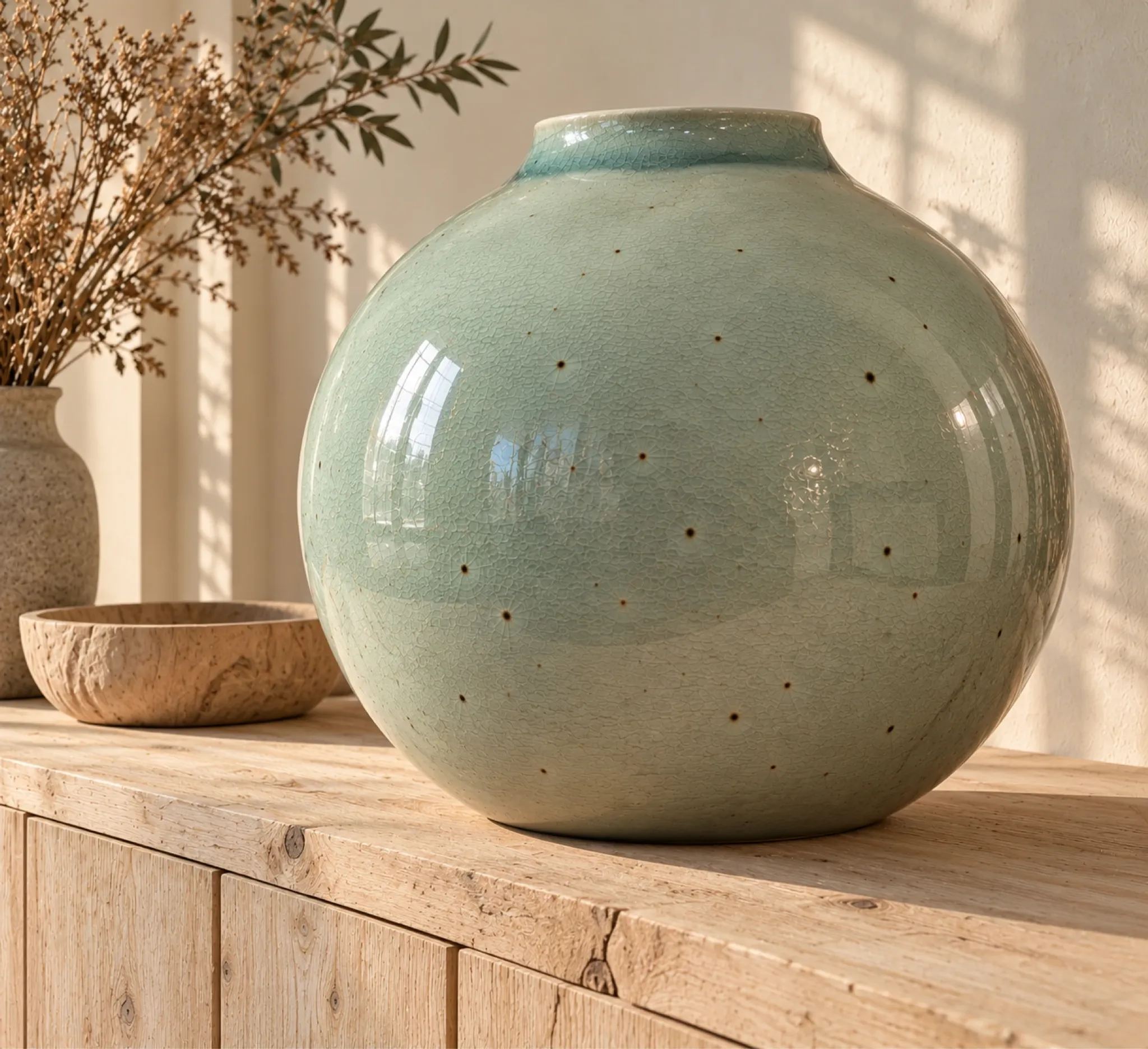 Grand vase boule en grès émaillé céladon – Le Cep, Villenauxe-la-Grand