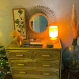 Round wicker mirror from the 1960s.