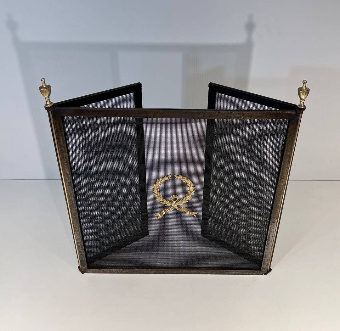 Neoclassical Three-Panel Steel Mesh Fire Screen