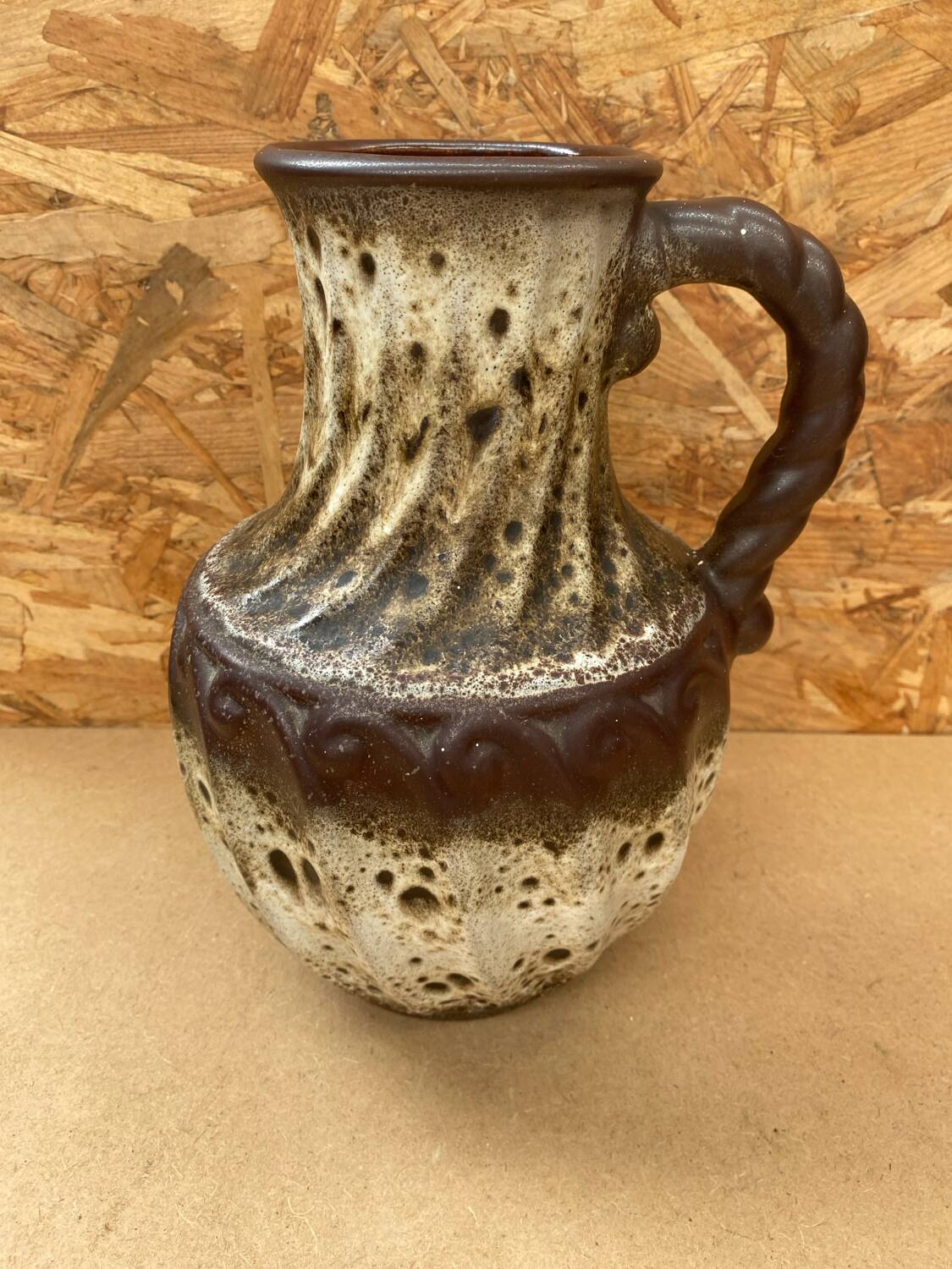 Antique west germany ceramic pitcher brown beige vintage
