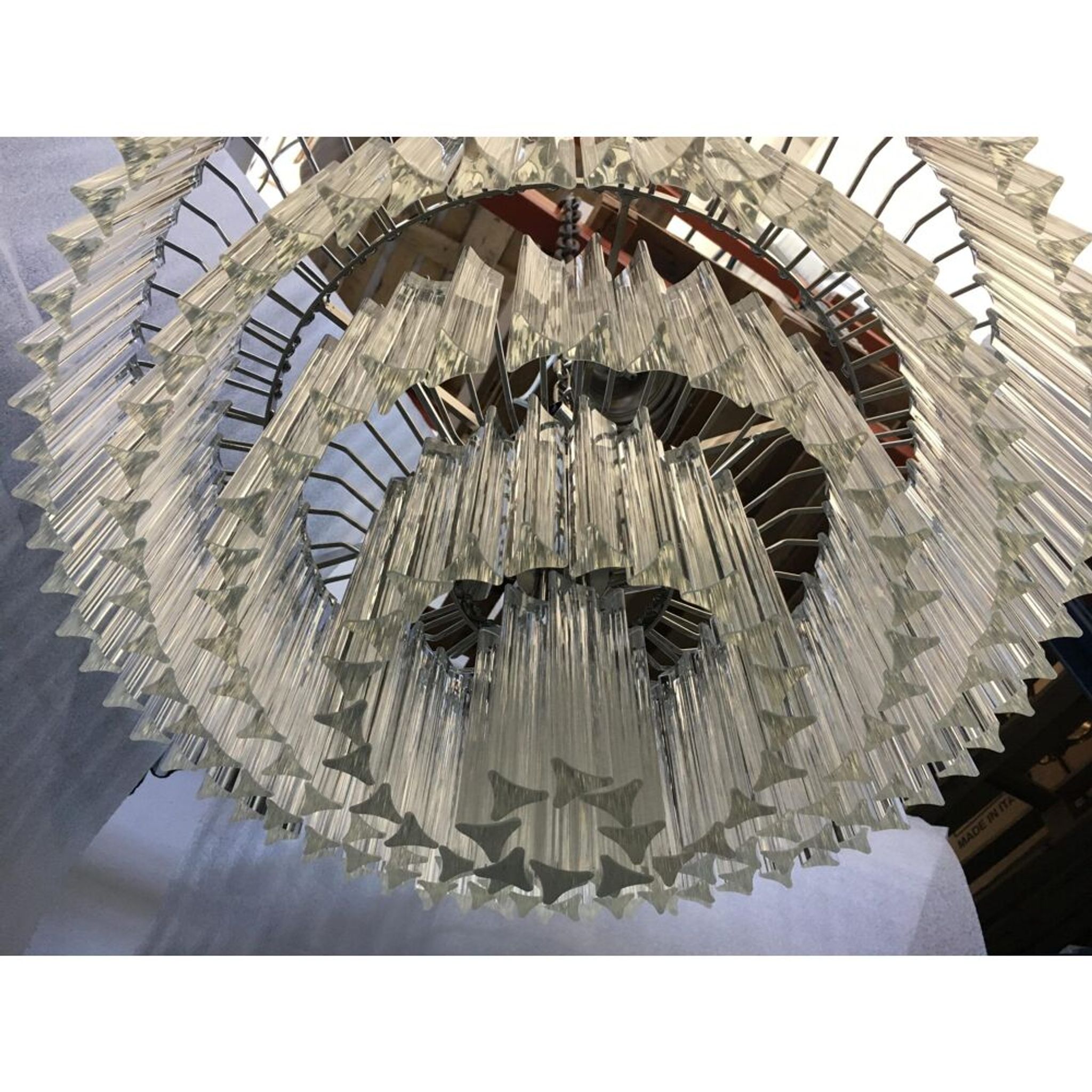 Contemporary clear triedro murano glass chandelier