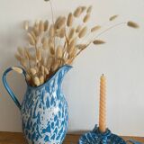 Blue and white speckled enameled pitcher