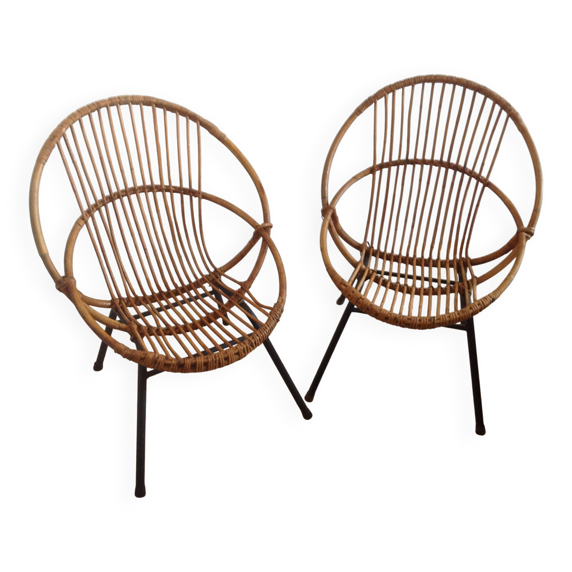 Paire de fauteuils en rotin vintage