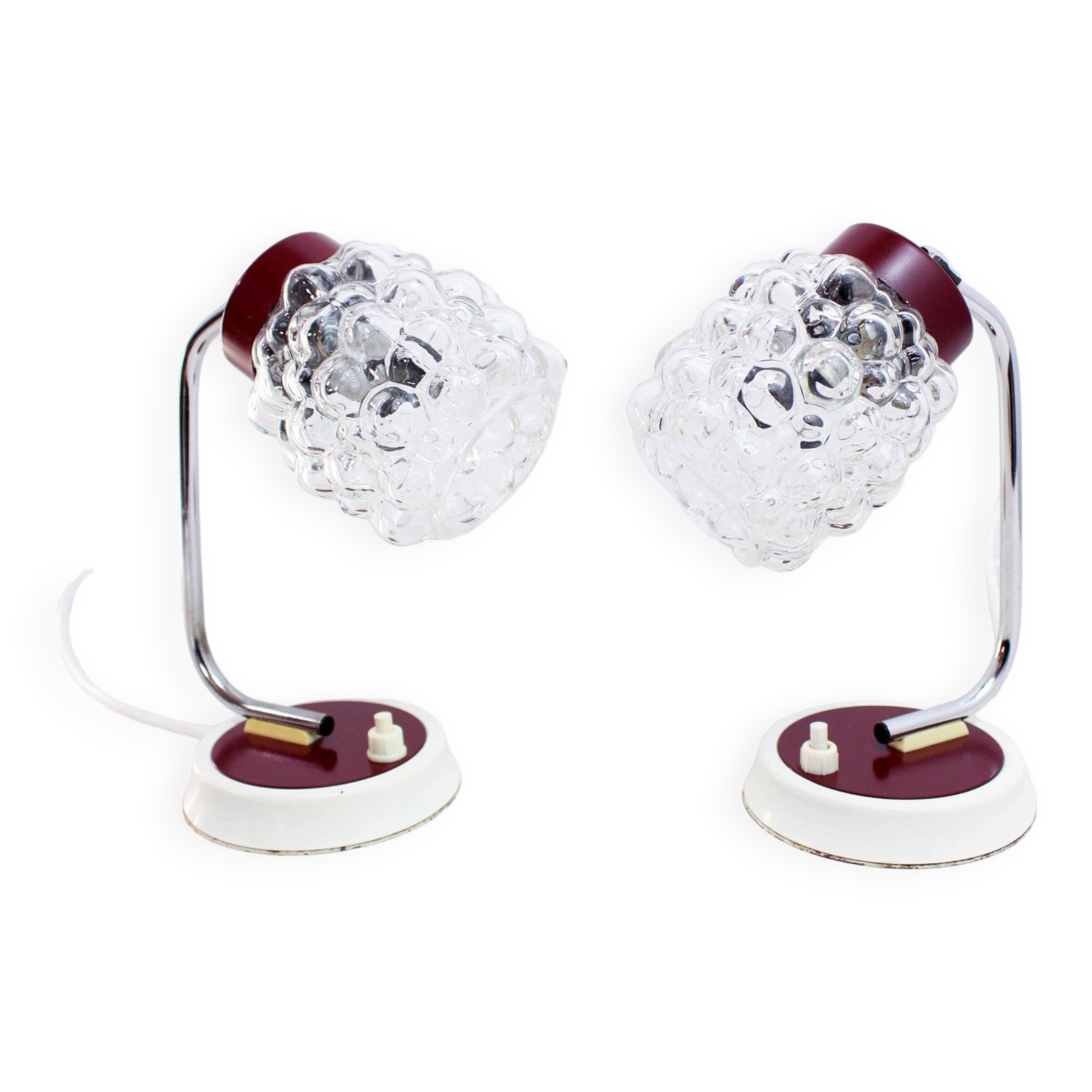 Pair of grape glass and metal bedside lamps