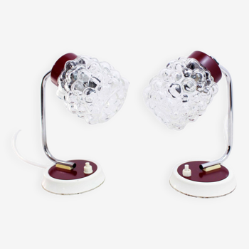 Pair of grape glass and metal bedside lamps