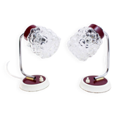 Pair of grape glass and metal bedside lamps
