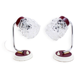 Pair of grape glass and metal bedside lamps