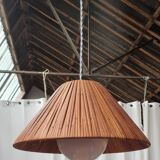 Scandinavian pendant light in rattan and opaline glass