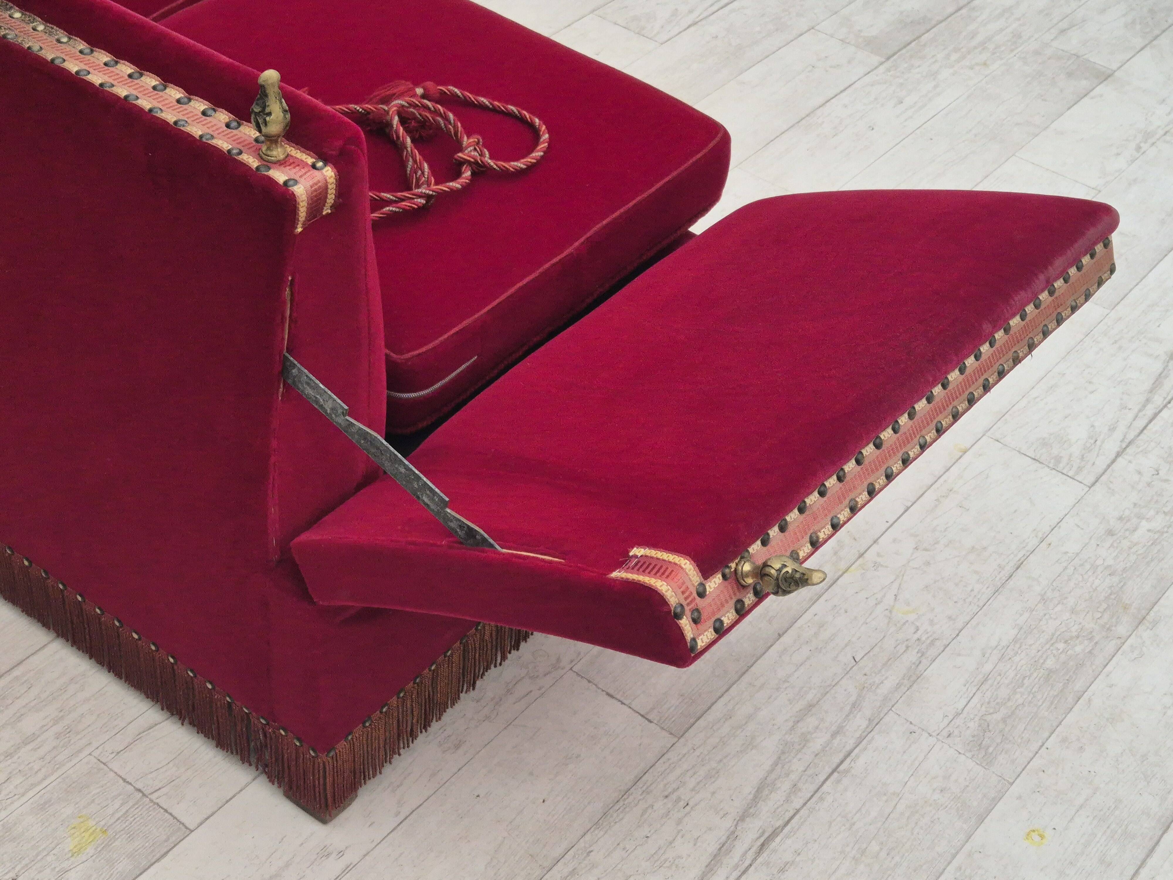 1960s, Danish velour 2 seater drop arm sofa, velour, original condition.