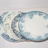 Set of 4 mismatched flat plates from different earthenware, iron earth