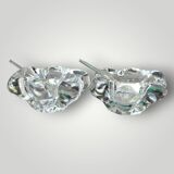 Pair of crystal salt shakers and glass spoons signed Daum Cristal