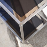 Serving glass mirror and vintage chrome, trolley with wheels, rolling bar, design bauhaus