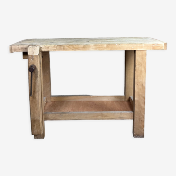 Etabli d'atelier, console brutaliste en bois et fer