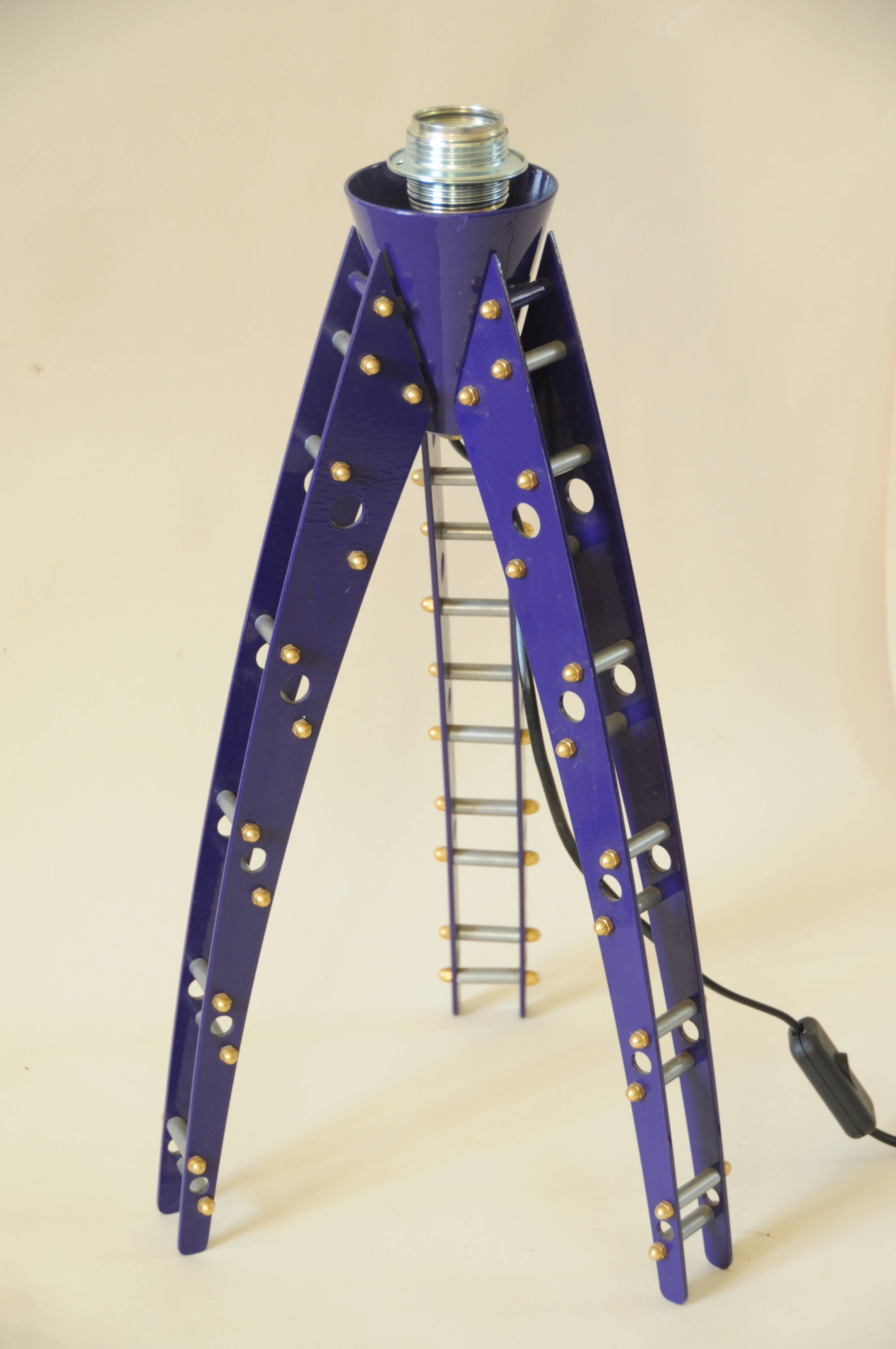 Pair of Tripod Lamp Feet - Space Age Style - Electric Blue Metal