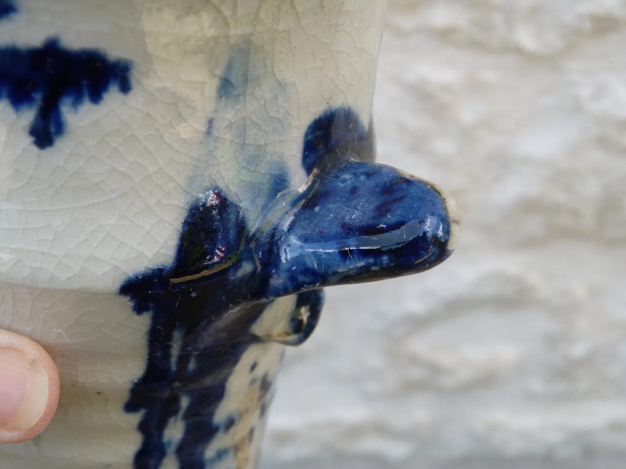 Vintage 1950 Brutalist vase in pottery with blue glazes, signed Blaso.