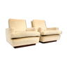 Set of 2 vintage armchairs with cream velvet upholstery made in the 1970s