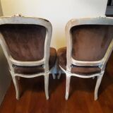 A pair of Louis XV style armchairs in wood and velvet fabrics