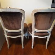 A pair of Louis XV style armchairs in wood and velvet fabrics