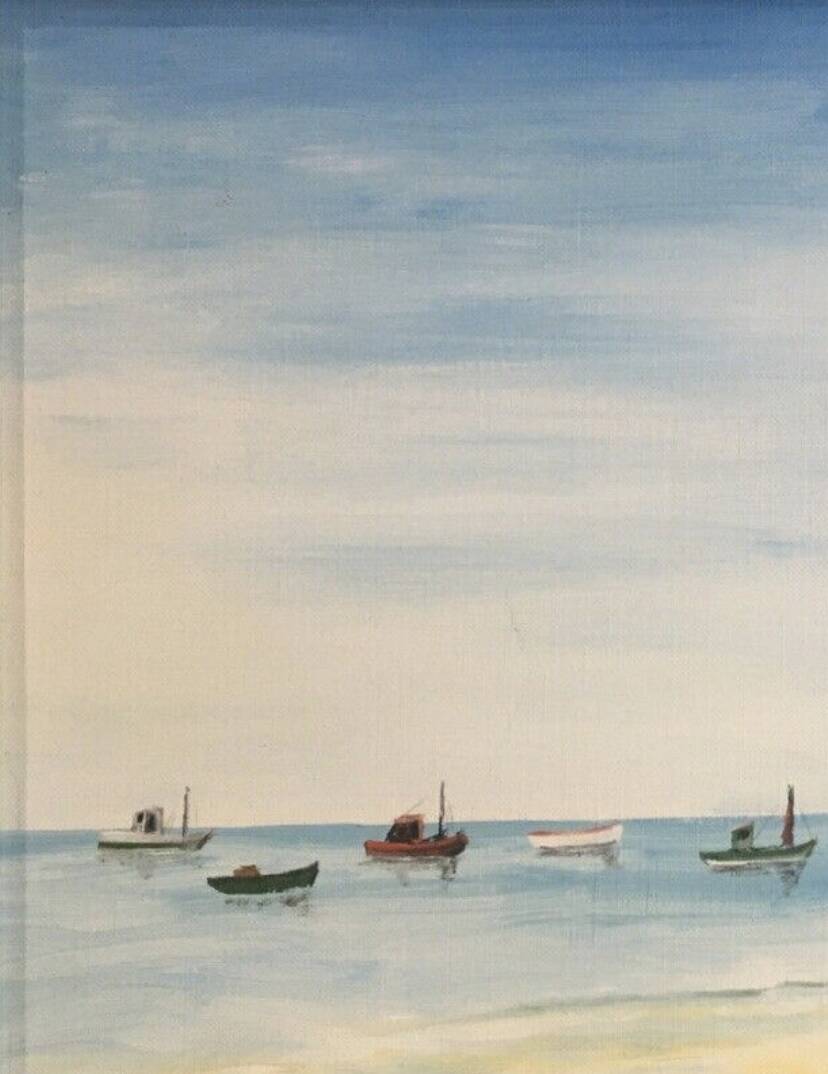 Fishing in the bay of Bourneuf en-Retz, Pornic - painting on canvas signed Sigogneau