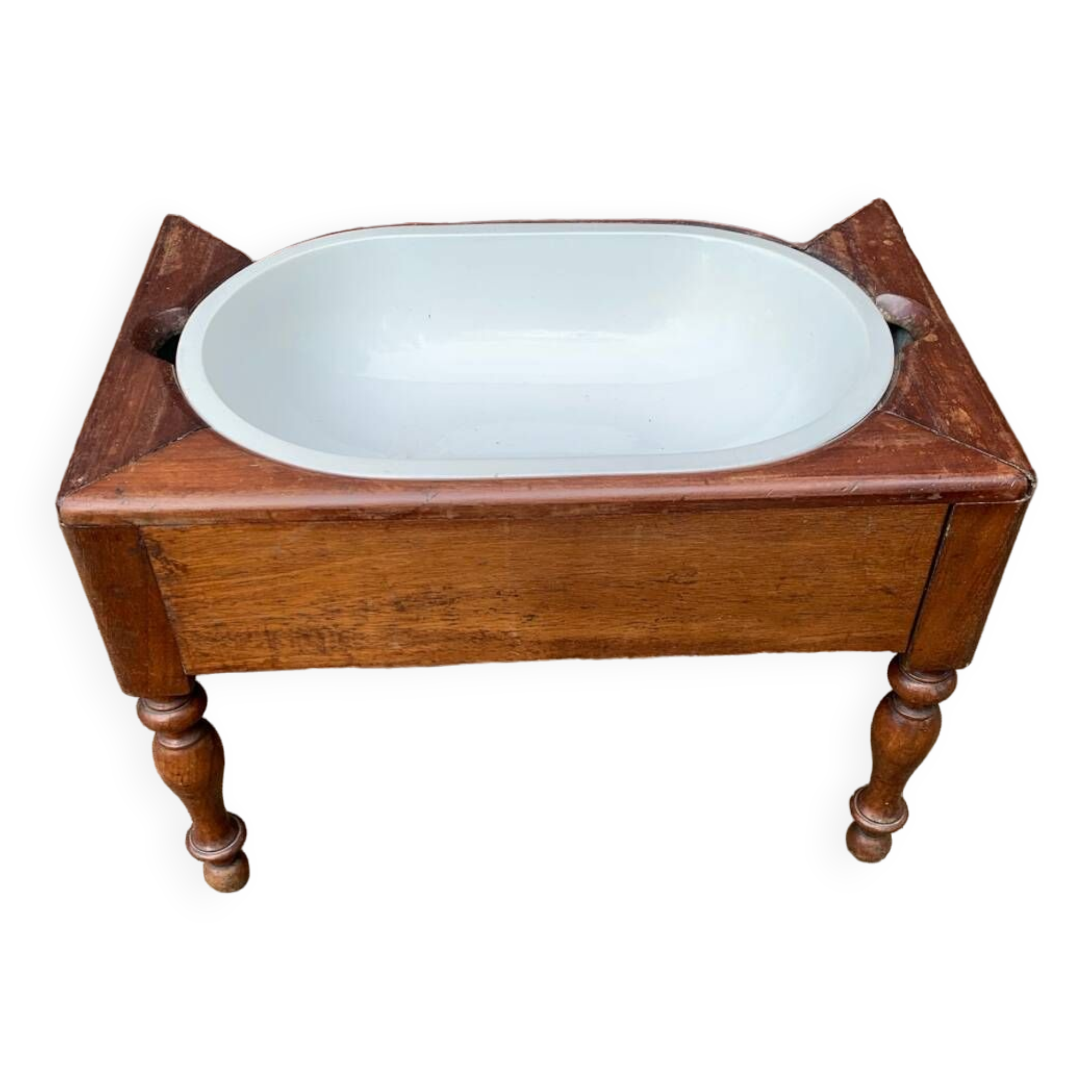 Antique bidet circa 1900, wood and porcelain