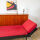 Day Bed sofa in skai, red mottled fabric and black metal 1950