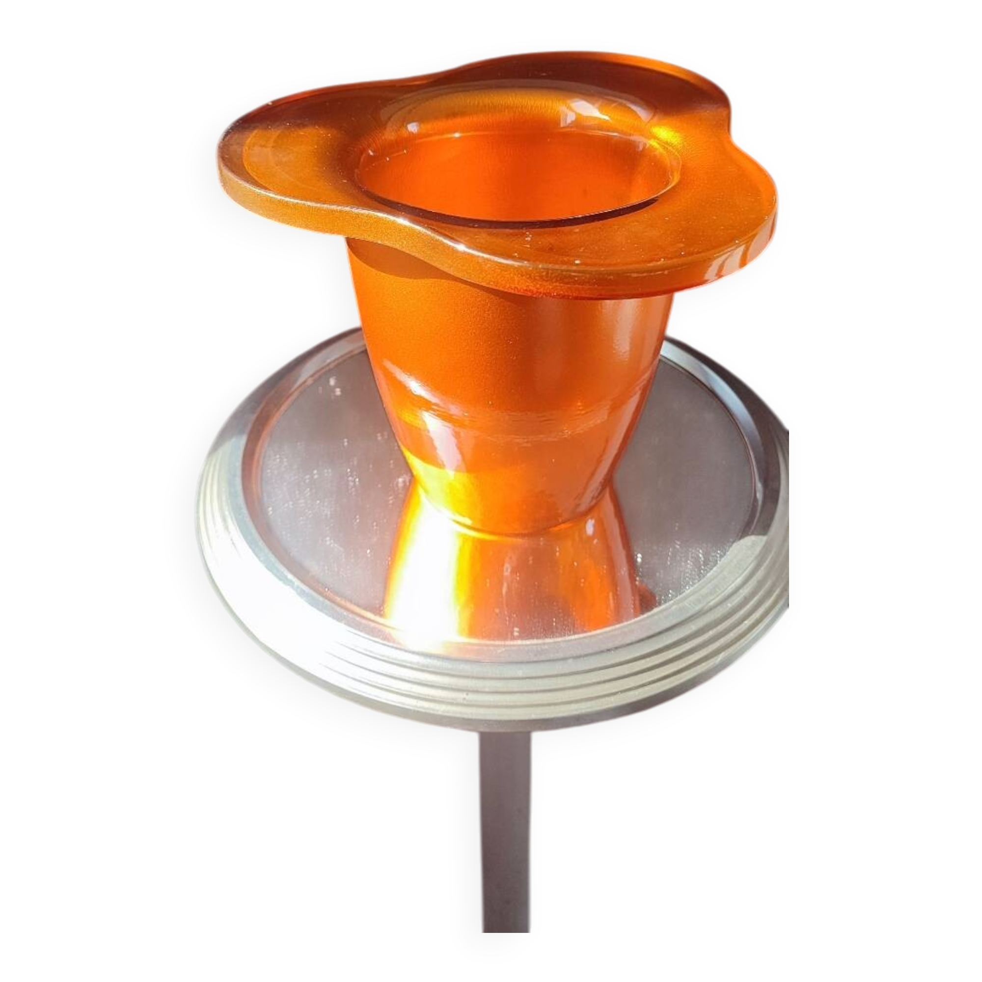 Vintage iridescent orange glass vase, 70s design