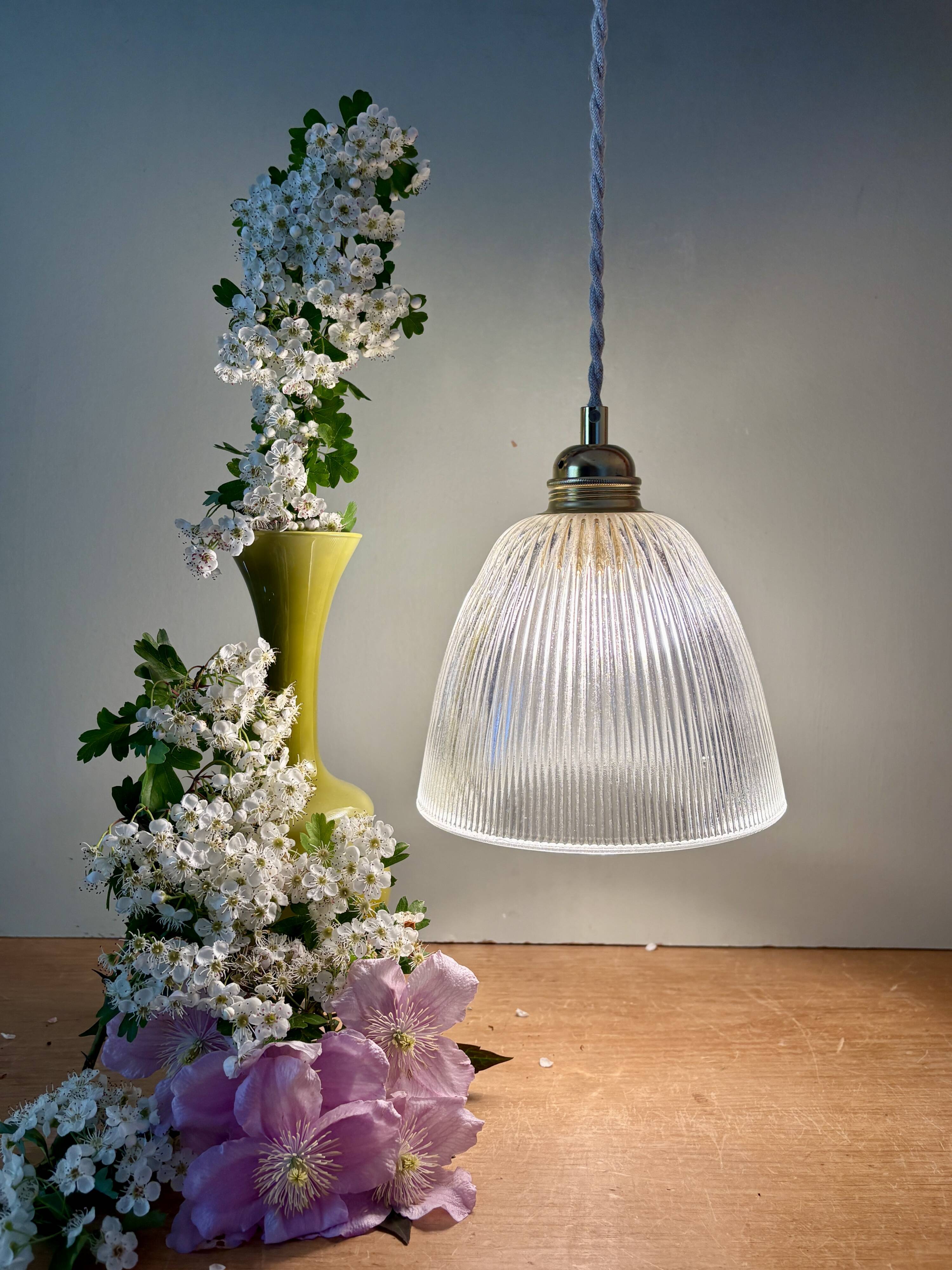 Vintage tulip pendant light in ribbed glass