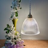 Vintage tulip pendant light in ribbed glass
