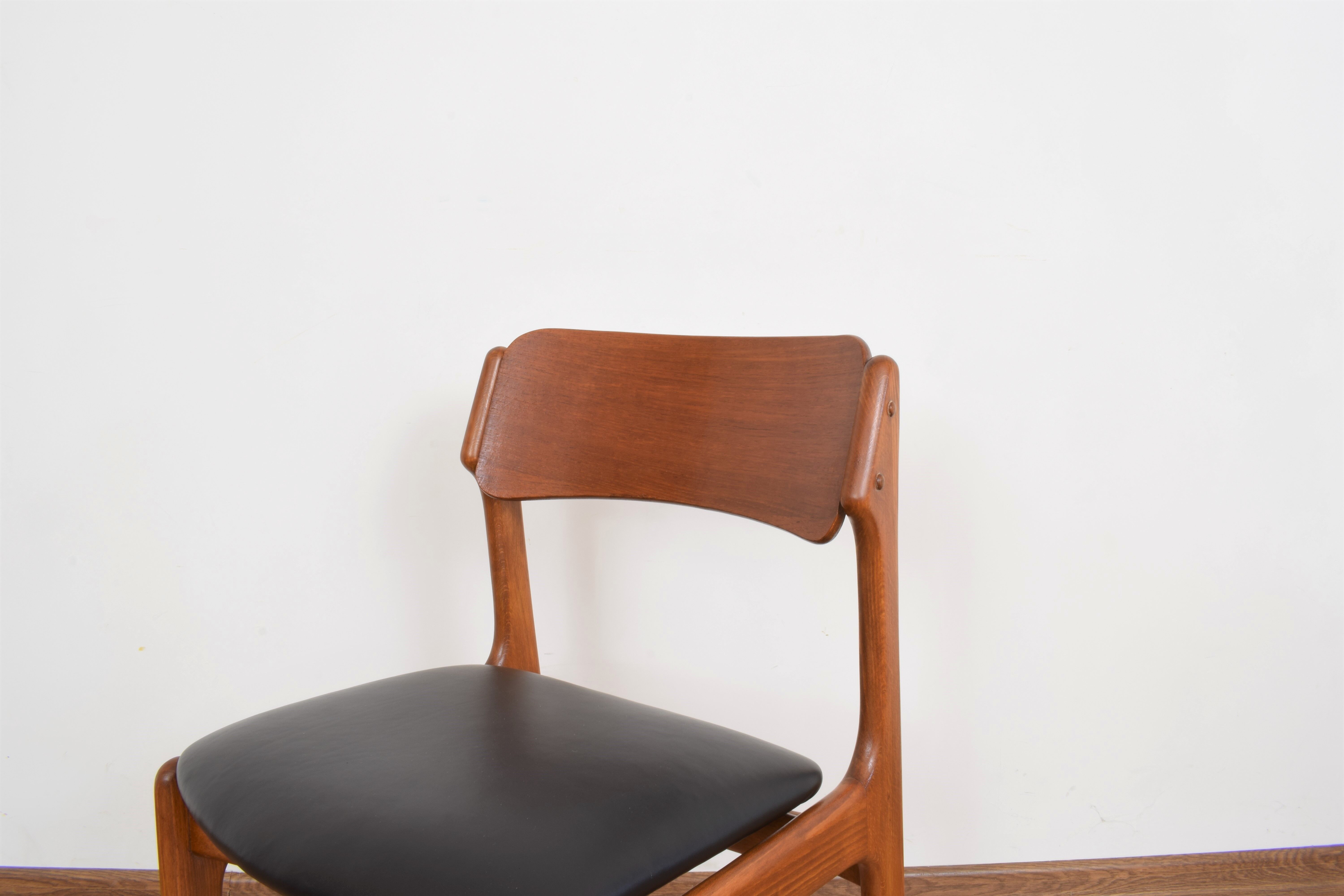 Mid-century danish teak & leather dining chairs by Erik Buch, 1960