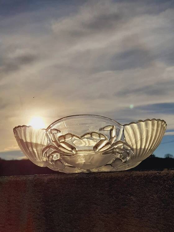 Mikasa crystal salad bowl with seashell and crab design