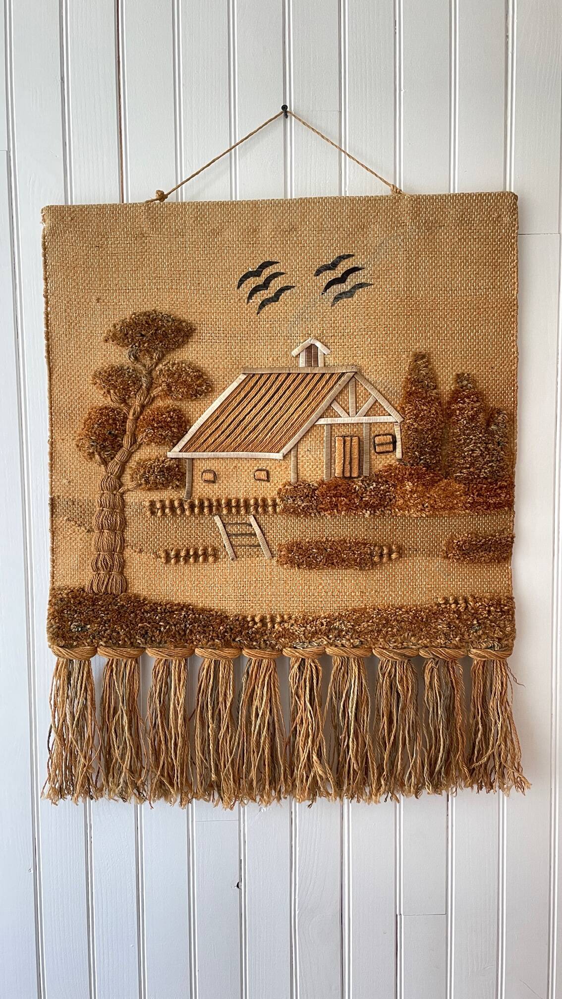Decorative jute tapestry from the 1970s